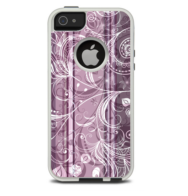 The Purple and Gray Stripes with Overlapping Floral Skin For The iPhone 5-5s Otterbox Commuter Case