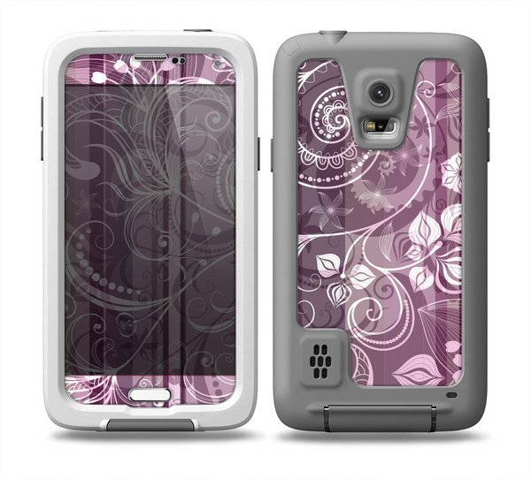The Purple and Gray Stripes with Overlapping Floral Skin for the Samsung Galaxy S5 frē LifeProof Case