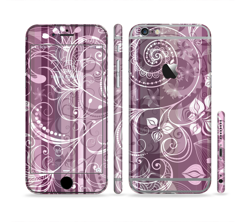 The Purple and Gray Stripes with Overlapping Floral Sectioned Skin Series for the Apple iPhone 6s