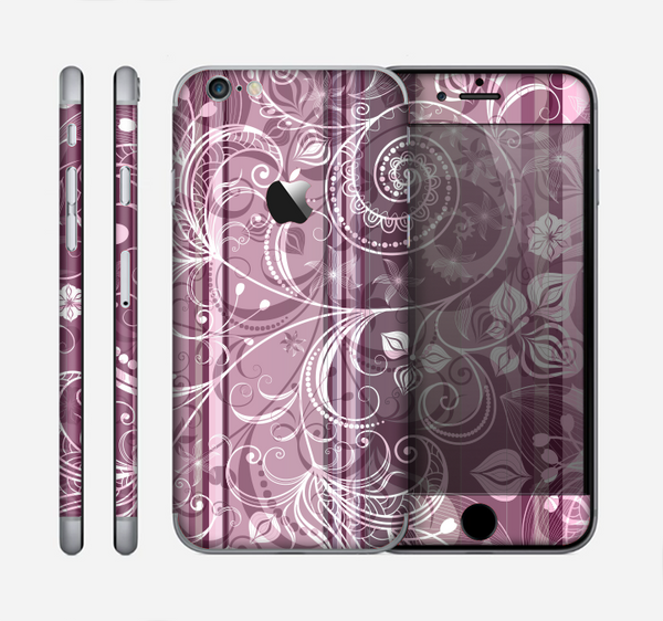 The Purple and Gray Stripes with Overlapping Floral Skin for the Apple iPhone 6