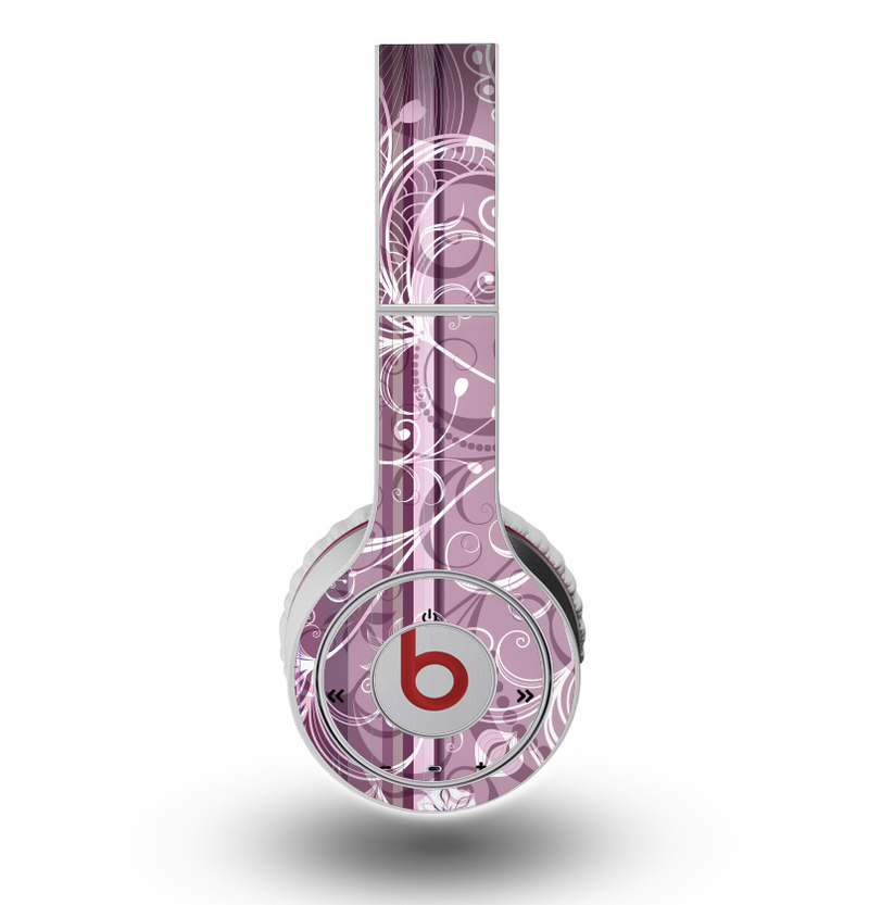 The Purple and Gray Stripes with Overlapping Floral Skin for the Original Beats by Dre Wireless Headphones