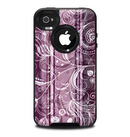 The Purple and Gray Stripes with Overlapping Floral Skin for the iPhone 4-4s OtterBox Commuter Case