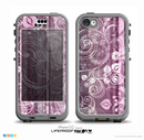 The Purple and Gray Stripes with Overlapping Floral Skin for the iPhone 5c nüüd LifeProof Case