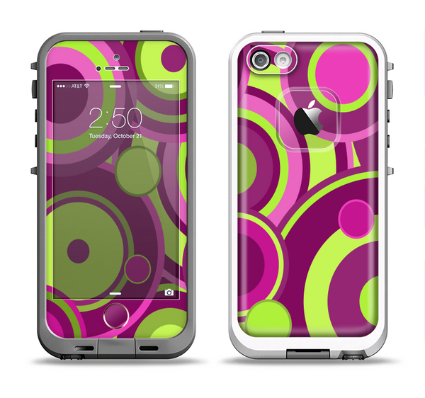 The Purple and Green Layered Vector Circles Apple iPhone 5-5s LifeProof Fre Case Skin Set