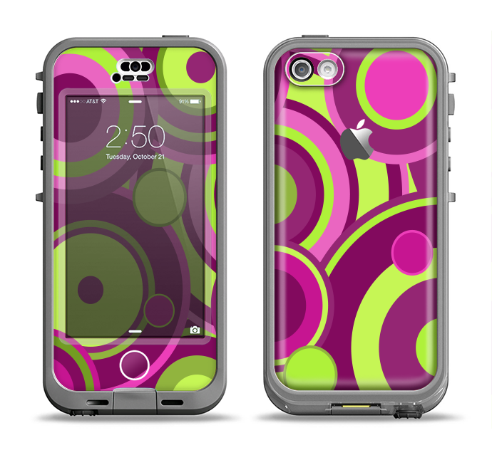 The Purple and Green Layered Vector Circles Apple iPhone 5c LifeProof Nuud Case Skin Set