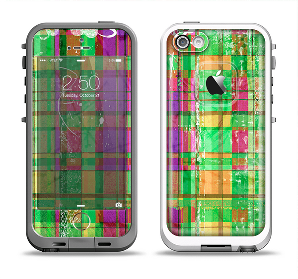 The Purple and Green Plad with Floral Pattern Apple iPhone 5-5s LifeProof Fre Case Skin Set
