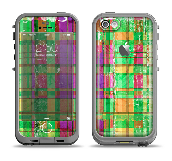 The Purple and Green Plad with Floral Pattern Apple iPhone 5c LifeProof Fre Case Skin Set