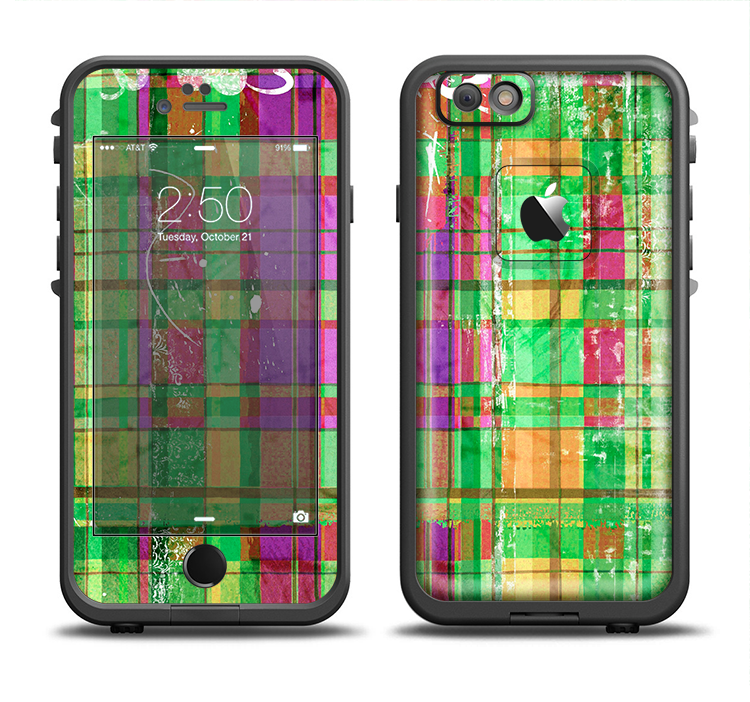 The Purple and Green Plad with Floral Pattern Apple iPhone 6/6s Plus LifeProof Fre Case Skin Set
