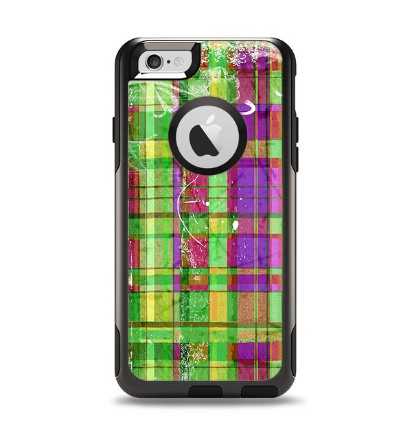 The Purple and Green Plad with Floral Pattern Apple iPhone 6 Otterbox Commuter Case Skin Set