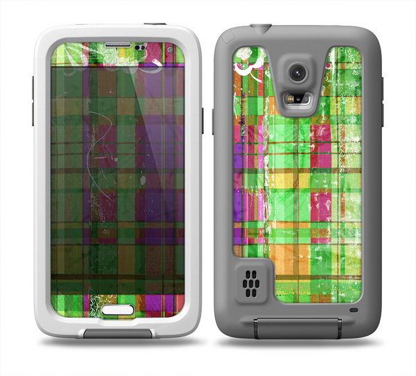 The Purple and Green Plad with Floral Pattern Skin for the Samsung Galaxy S5 frē LifeProof Case