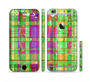 The Purple and Green Plad with Floral Pattern Sectioned Skin Series for the Apple iPhone 6s Plus