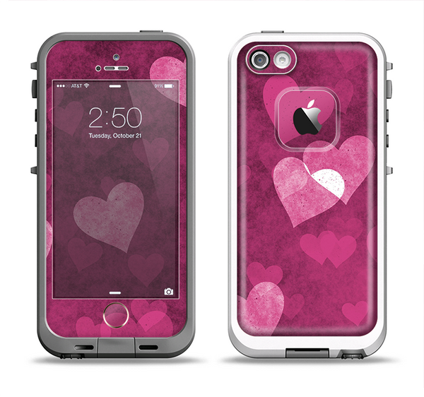 The Purple and Pink Layered Hearts Apple iPhone 5-5s LifeProof Fre Case Skin Set