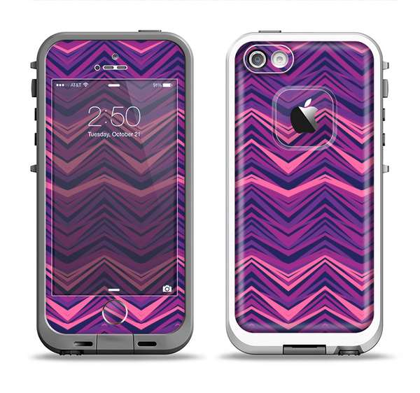 The Purple and Pink Overlapping Chevron V3 Apple iPhone 5-5s LifeProof Fre Case Skin Set
