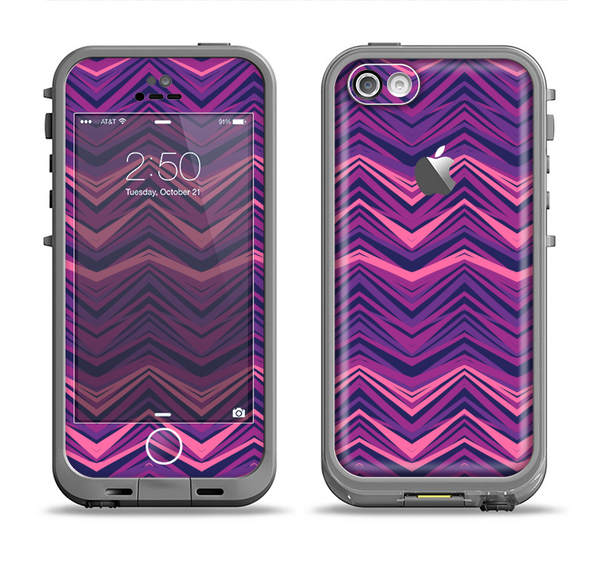 The Purple and Pink Overlapping Chevron V3 Apple iPhone 5c LifeProof Fre Case Skin Set