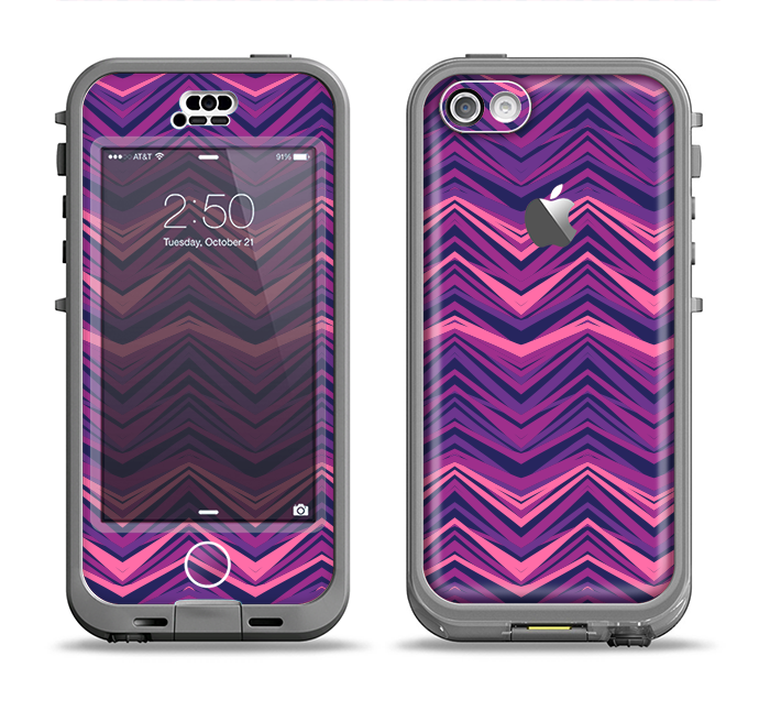 The Purple and Pink Overlapping Chevron V3 Apple iPhone 5c LifeProof Nuud Case Skin Set