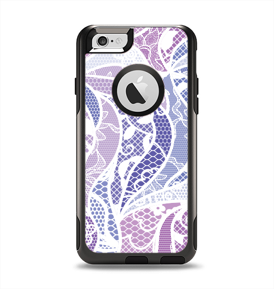 The Purple and White Lace Design Apple iPhone 6 Otterbox Commuter Case Skin Set