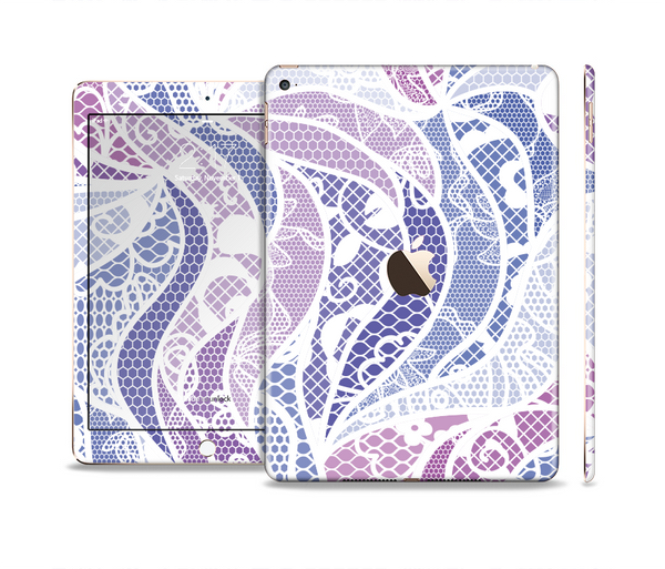 The Purple and White Lace Design Skin Set for the Apple iPad Pro