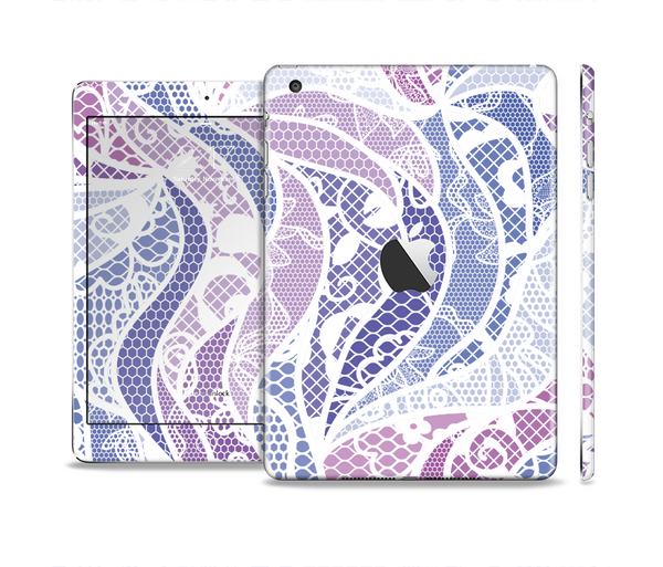 The Purple and White Lace Design Skin Set for the Apple iPad Mini 4