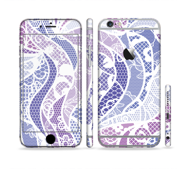 The Purple and White Lace Design Sectioned Skin Series for the Apple iPhone 6s