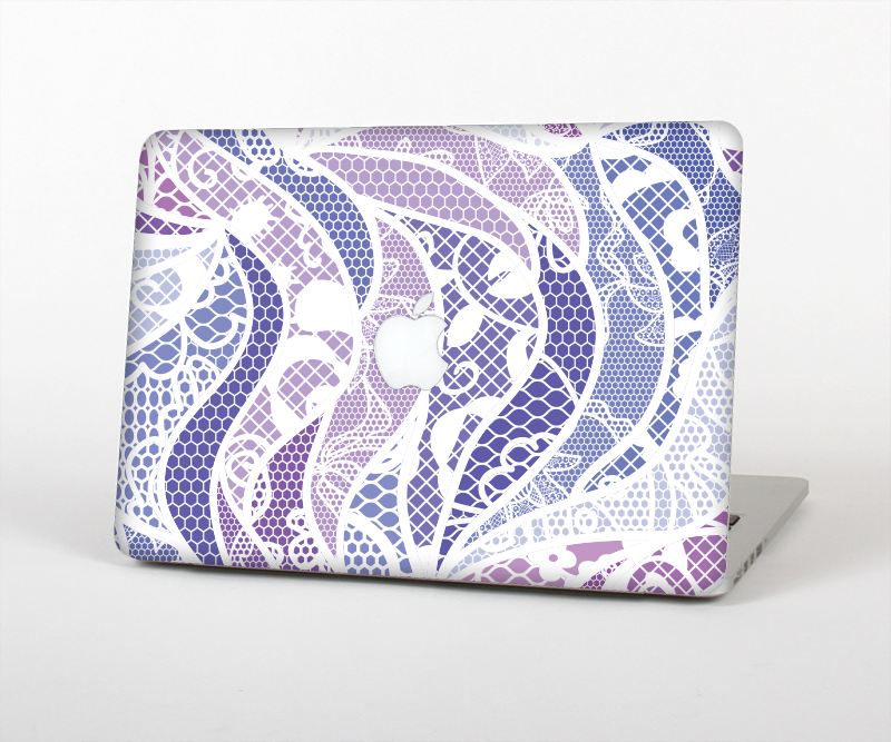 The Purple and White Lace Design Skin Set for the Apple MacBook Pro 15" with Retina Display
