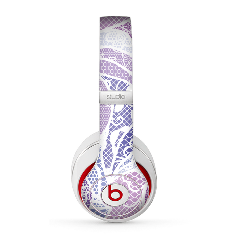 The Purple and White Lace Design Skin for the Beats by Dre Studio (2013+ Version) Headphones