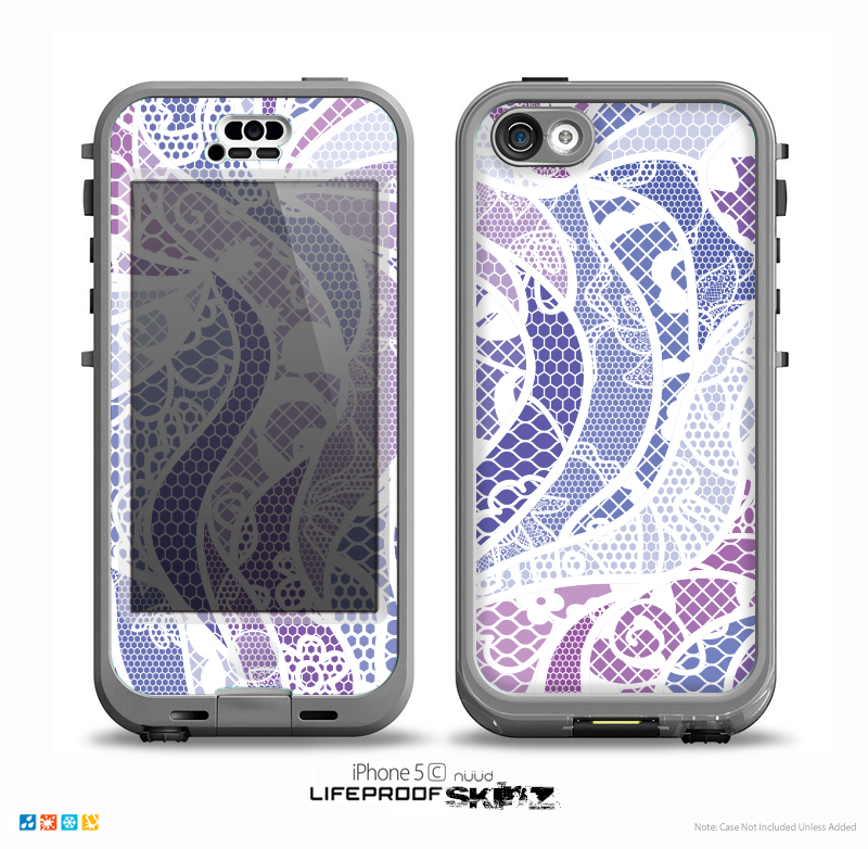 The Purple and White Lace Design Skin for the iPhone 5c nüüd LifeProof Case