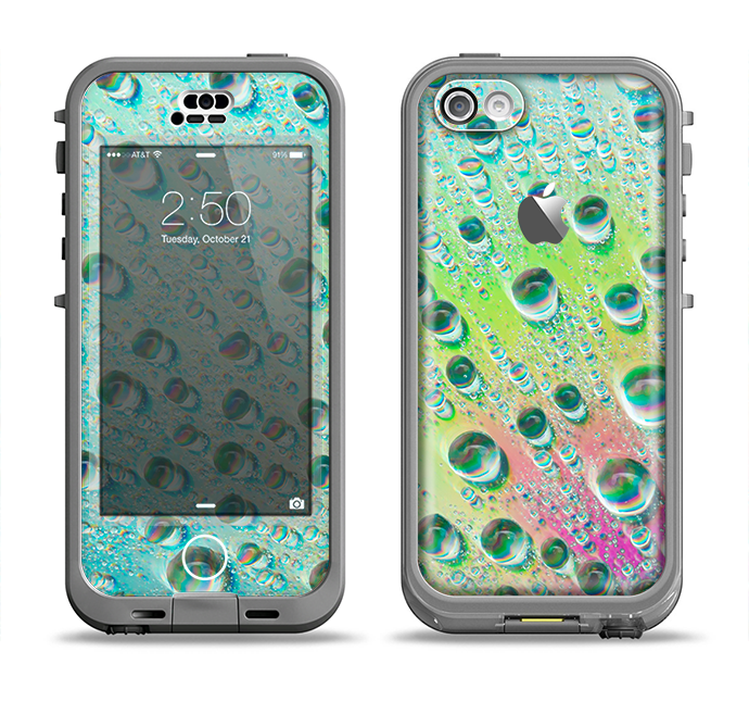 The RainBow WaterDrops Apple iPhone 5c LifeProof Nuud Case Skin Set