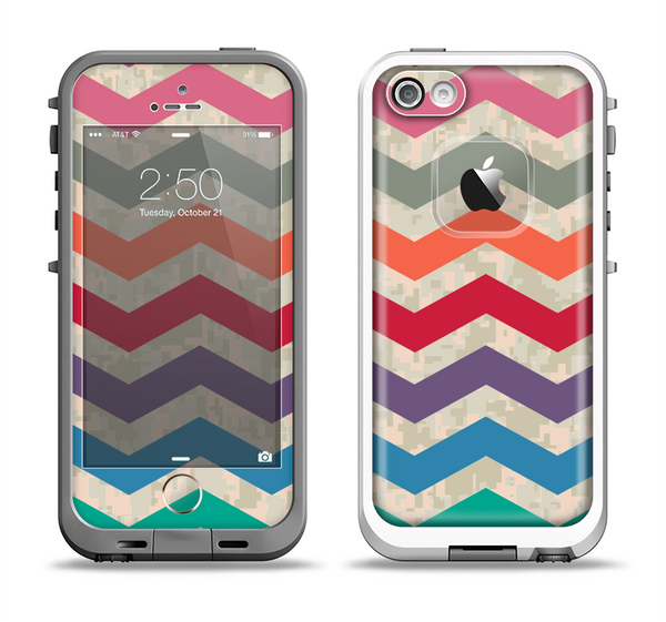 The Rainbow Chevron Over Digital Camouflage Apple iPhone 5-5s LifeProof Fre Case Skin Set