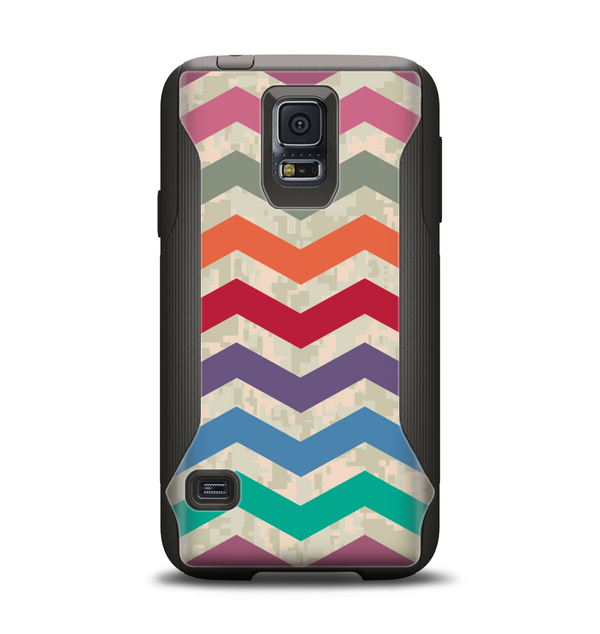 The Rainbow Chevron Over Digital Camouflage Samsung Galaxy S5 Otterbox Commuter Case Skin Set