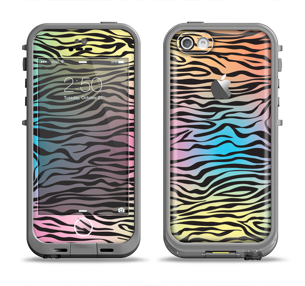 The Rainbow Colored Vector Black Zebra Print Apple iPhone 5c LifeProof Fre Case Skin Set