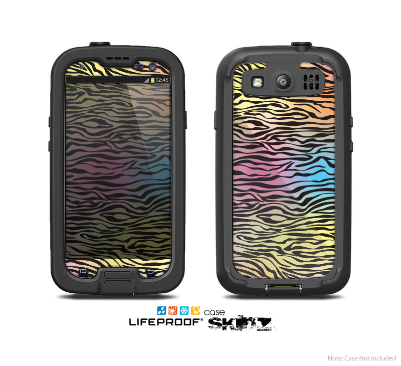 The Rainbow Colored Vector Black Zebra Print Skin For The Samsung Galaxy S3 LifeProof Case