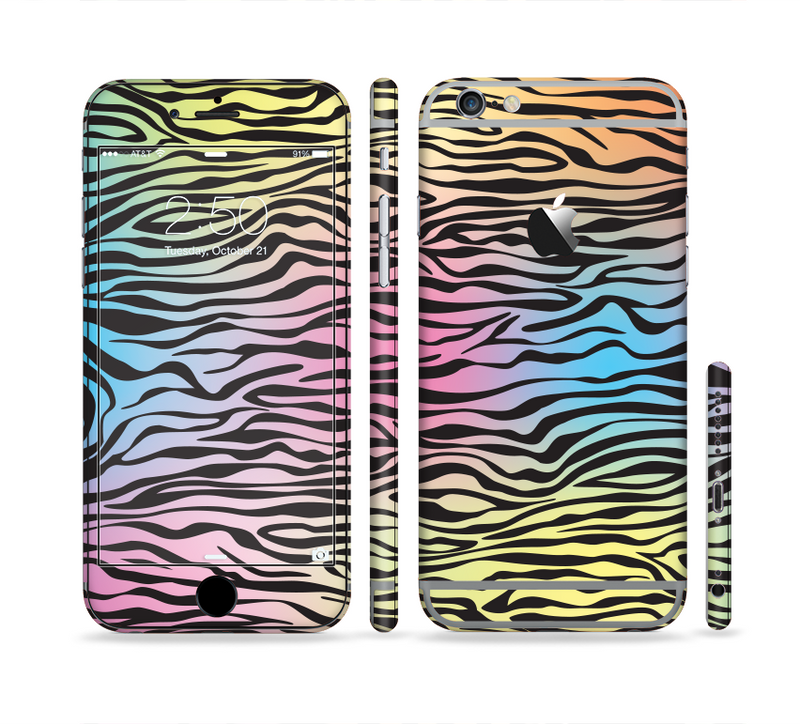 The Rainbow Colored Vector Black Zebra Print Sectioned Skin Series for the Apple iPhone 6 Plus