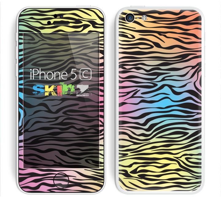 The Rainbow Colored Vector Black Zebra Print Skin for the Apple iPhone 5c