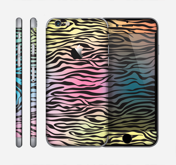 The Rainbow Colored Vector Black Zebra Print Skin for the Apple iPhone 6