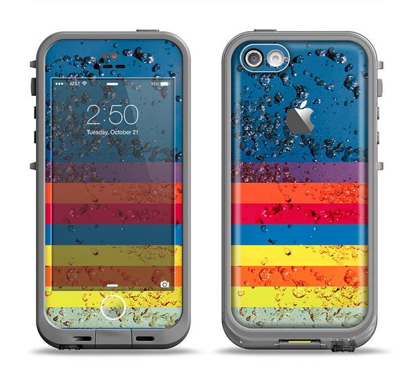 The Rainbow Colored Water Stripes Apple iPhone 5c LifeProof Fre Case Skin Set
