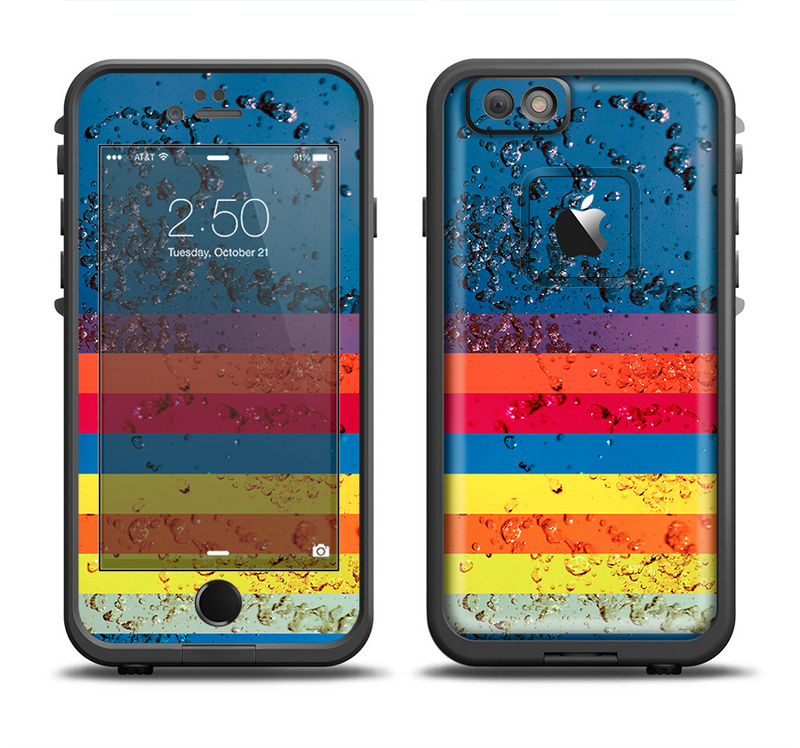 The Rainbow Colored Water Stripes Apple iPhone 6 LifeProof Fre Case Skin Set