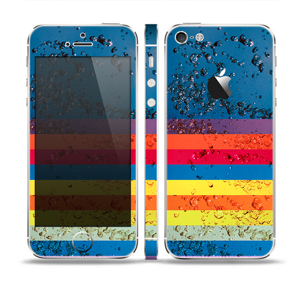 The Rainbow Colored Water Stripes Skin Set for the Apple iPhone 5