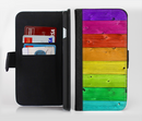 The Rainbow Highlighted Wooden Planks Ink-Fuzed Leather Folding Wallet Credit-Card Case for the Apple iPhone 6/6s, 6/6s Plus, 5/5s and 5c
