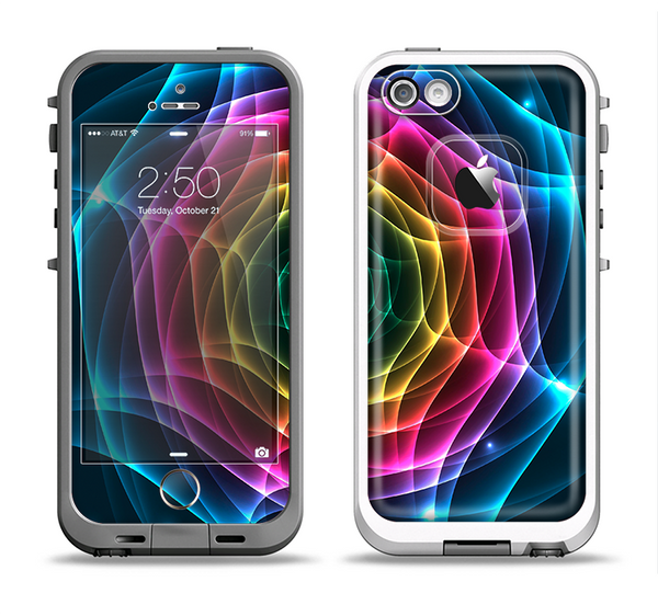 The Rainbow Neon Translucent Vortex Apple iPhone 5-5s LifeProof Fre Case Skin Set