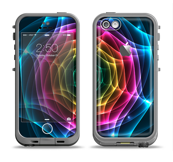 The Rainbow Neon Translucent Vortex Apple iPhone 5c LifeProof Fre Case Skin Set