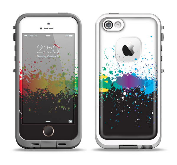 The Rainbow Paint Spatter Apple iPhone 5-5s LifeProof Fre Case Skin Set