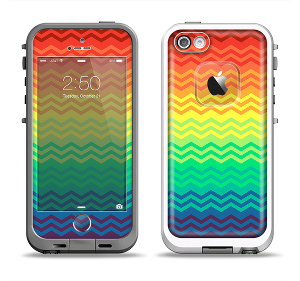 The Rainbow Thin Lined Chevron Pattern Apple iPhone 5-5s LifeProof Fre Case Skin Set