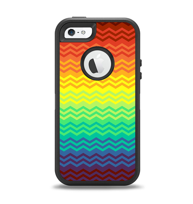 The Rainbow Thin Lined Chevron Pattern Apple iPhone 5-5s Otterbox Defender Case Skin Set
