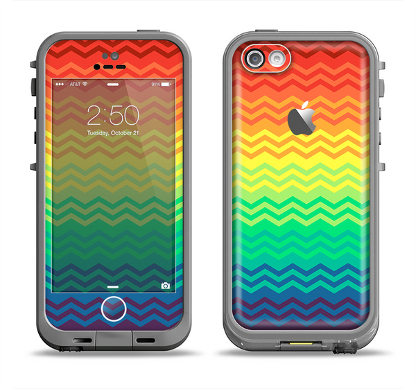 The Rainbow Thin Lined Chevron Pattern Apple iPhone 5c LifeProof Fre Case Skin Set