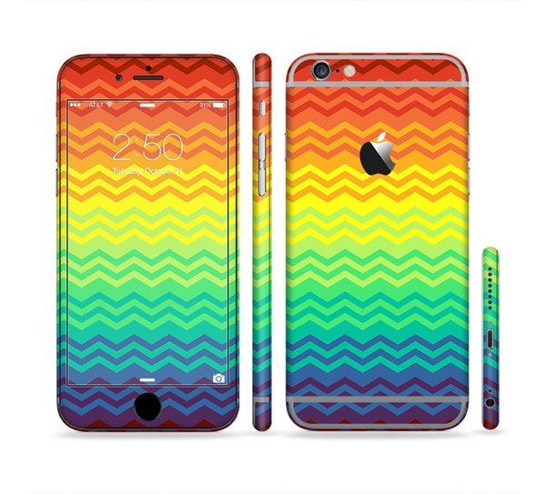 The Rainbow Thin Lined Chevron Pattern Sectioned Skin Series for the Apple iPhone 6 Plus