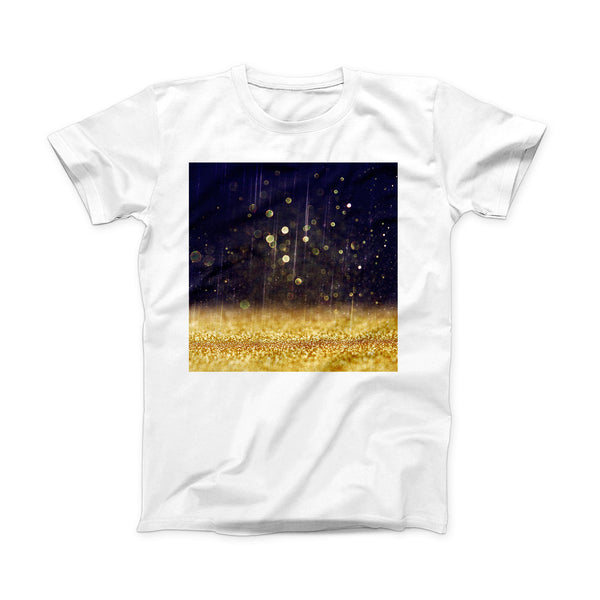 The Raining Gold and Purple Sparkle ink-Fuzed Front Spot Graphic Unisex Soft-Fitted Tee Shirt