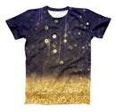 The Raining Gold and Purple Sparkle ink-Fuzed Unisex All Over Full-Printed Fitted Tee Shirt