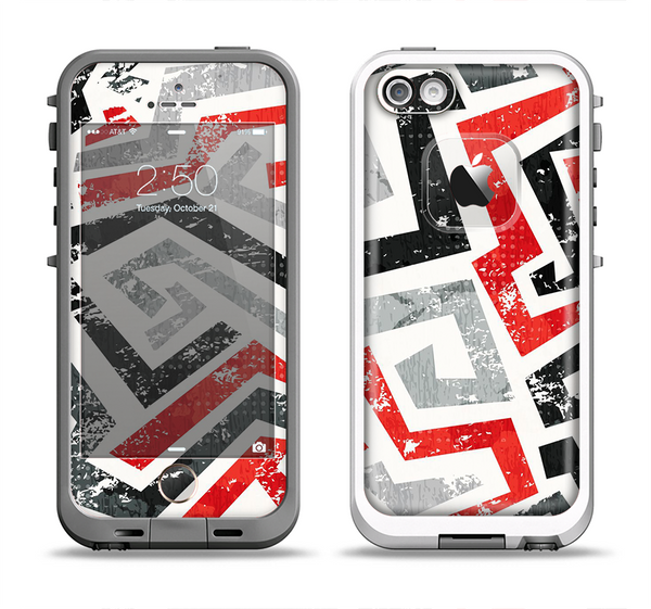 The Red-Gray-Black Abstract V3 Pattern Apple iPhone 5-5s LifeProof Fre Case Skin Set