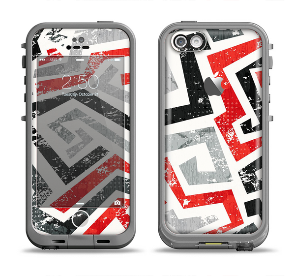 The Red-Gray-Black Abstract V3 Pattern Apple iPhone 5c LifeProof Fre Case Skin Set