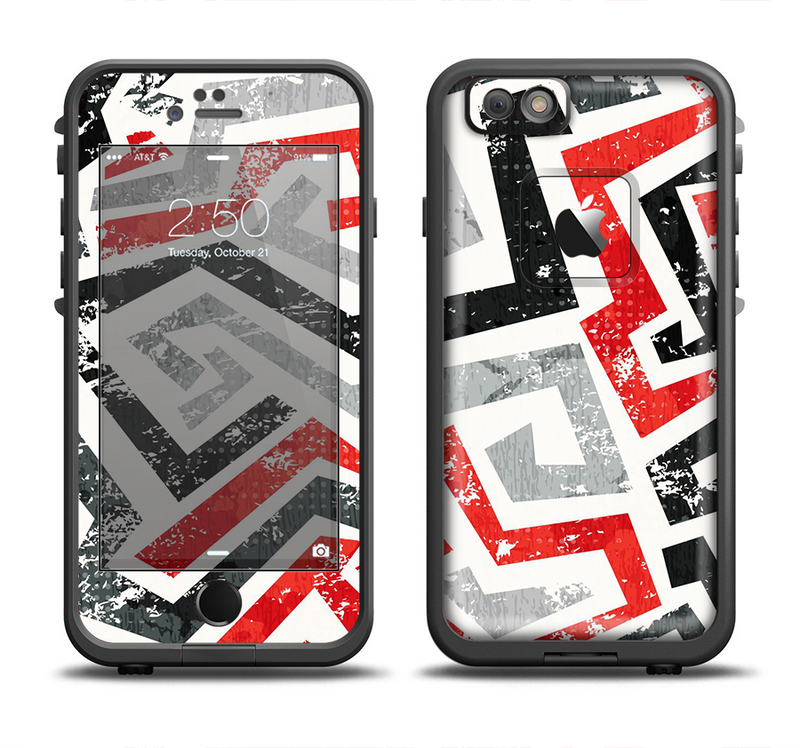The Red-Gray-Black Abstract V3 Pattern Apple iPhone 6/6s Plus LifeProof Fre Case Skin Set